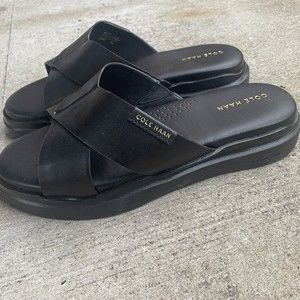 Cole Haan Womens Leather Platform Slides Sandals Black Size 7.5